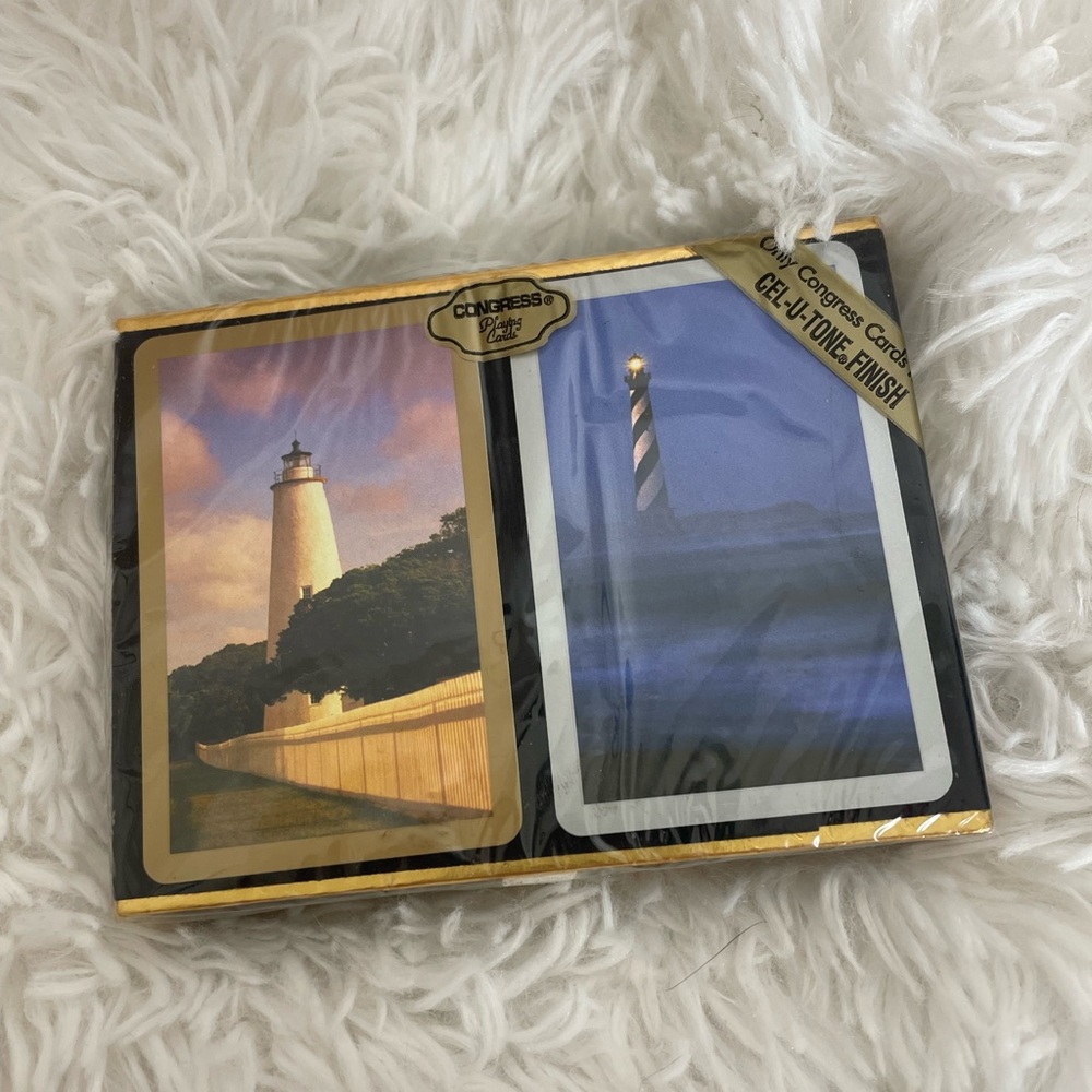 Vintage Congress Playing Cards Dual Decks Lighthouse Day and Night Scene